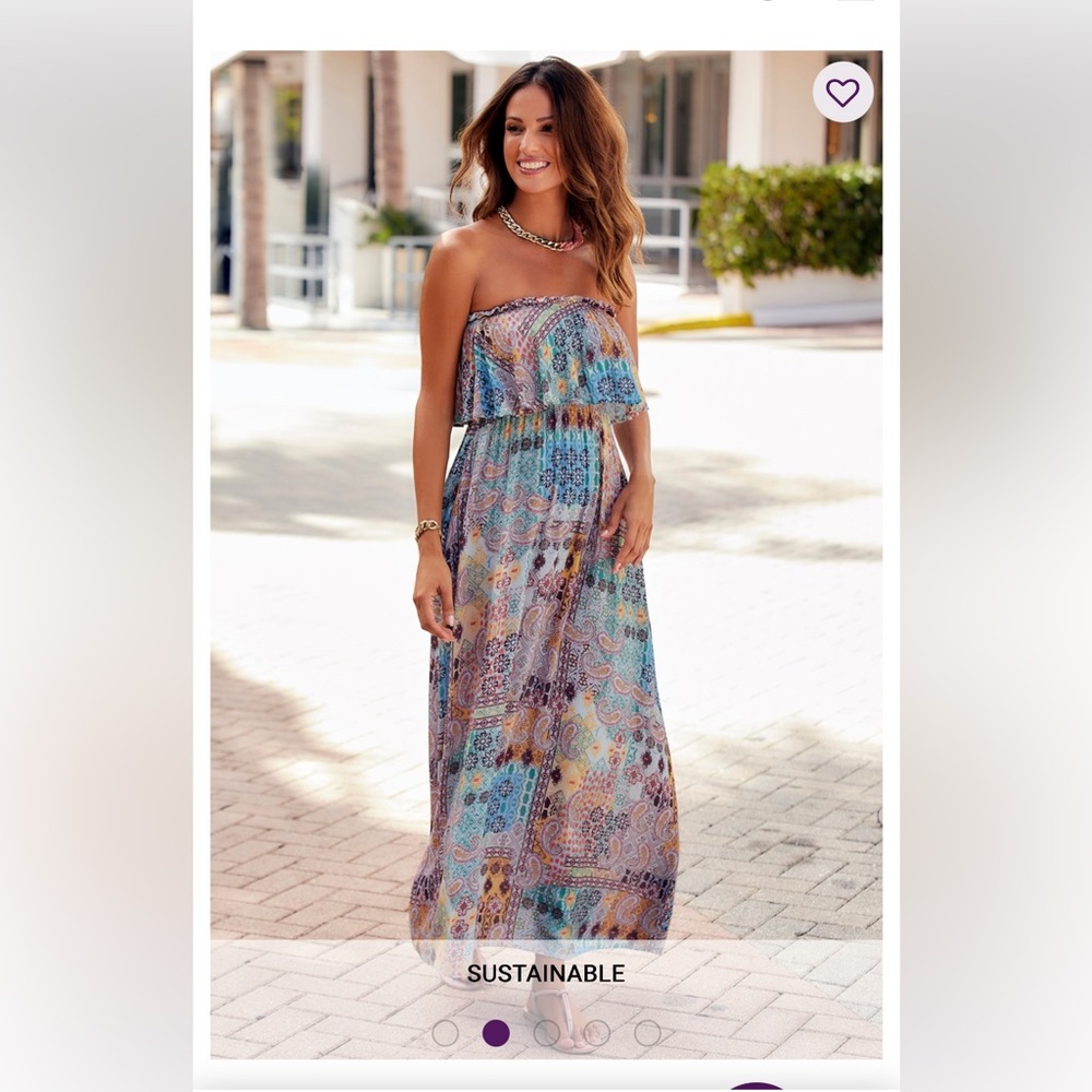 Sustainable patchwork boho festival lightweight bandeau maxi dress - Picture 2 of 7